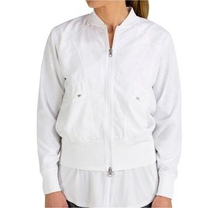 Jofit White Full Zip Mesh Bomber with Rib Trim and Zipper Pockets size L